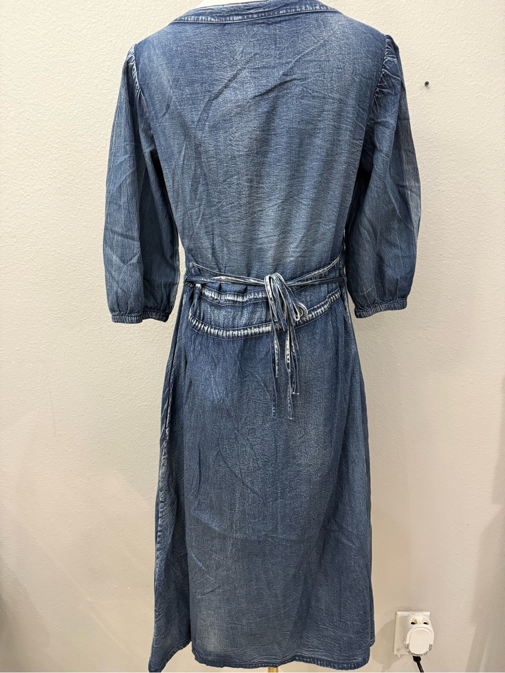 Vintage Keer Qiaowa Cross Stitch Midi Denim Dress Size M - Picture 5 of 6